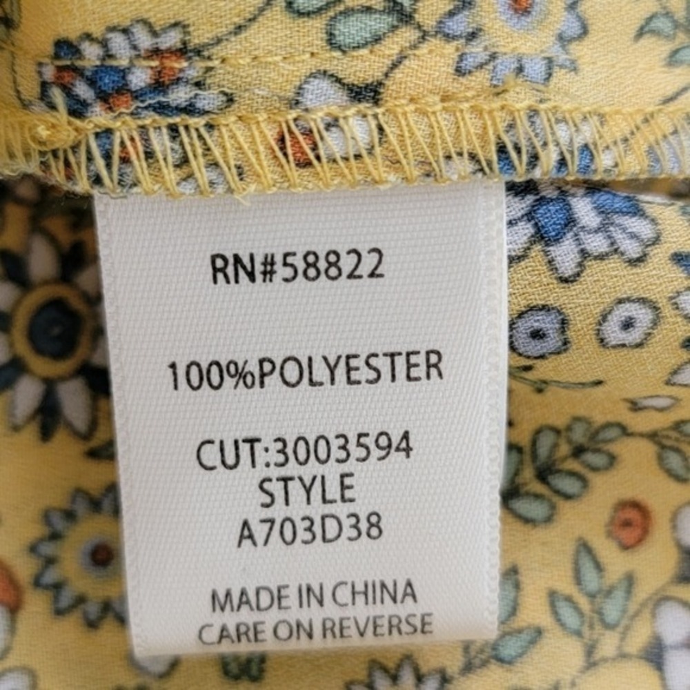 Max Studio NEW Women's L Yellow Floral Boho Romantic Tie-Front Ruffle Blouse - Picture 8 of 14
